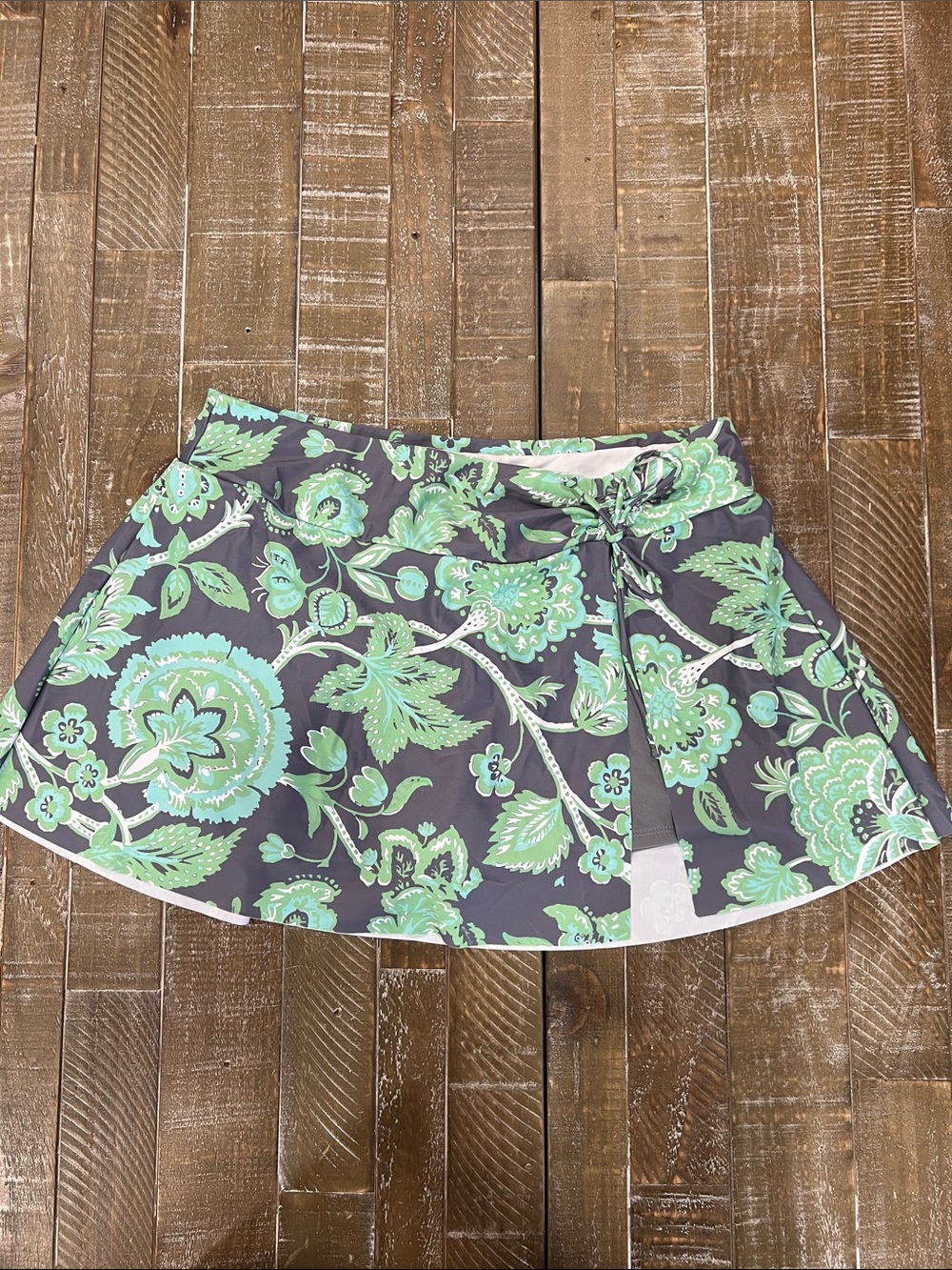 Women’s Floral Swim Skort in Green on Charcoal